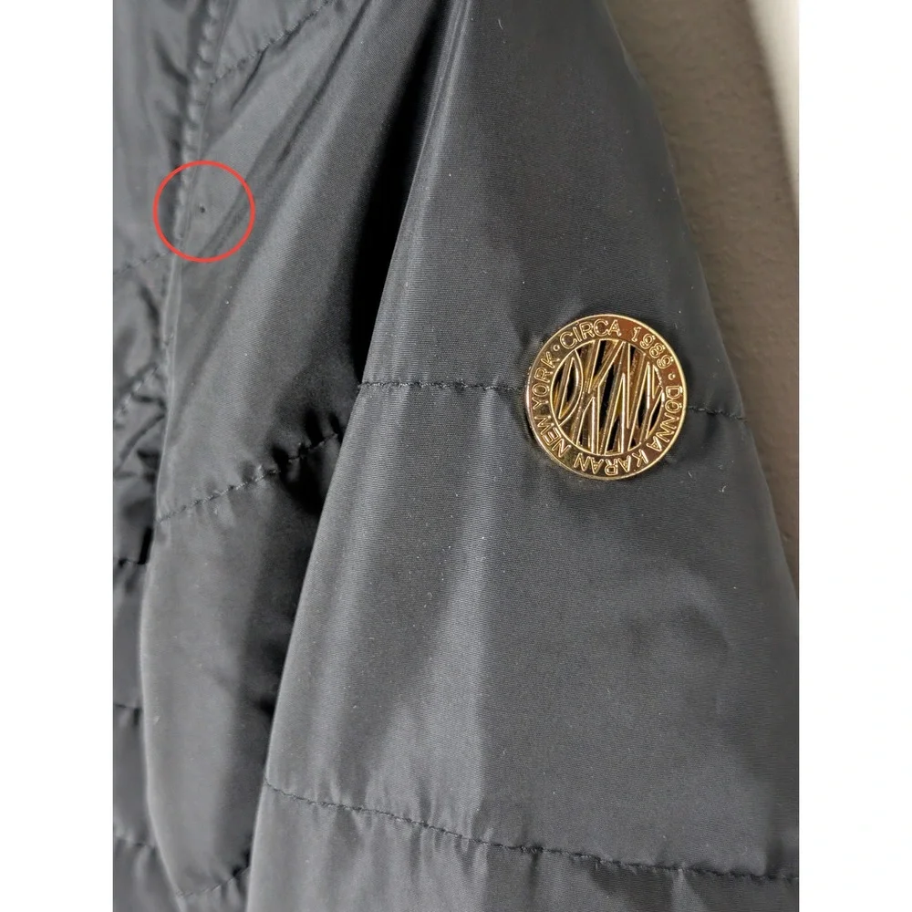 DKNY Girls Reversible Faux Fur Puffer Jacket Black White‎ Gold Size M 10 12 Coat